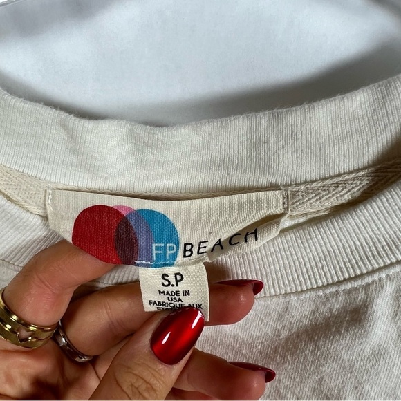 Free People beach women’s smocked t-shirt size S crewneck short sleeve white - Picture 7 of 11